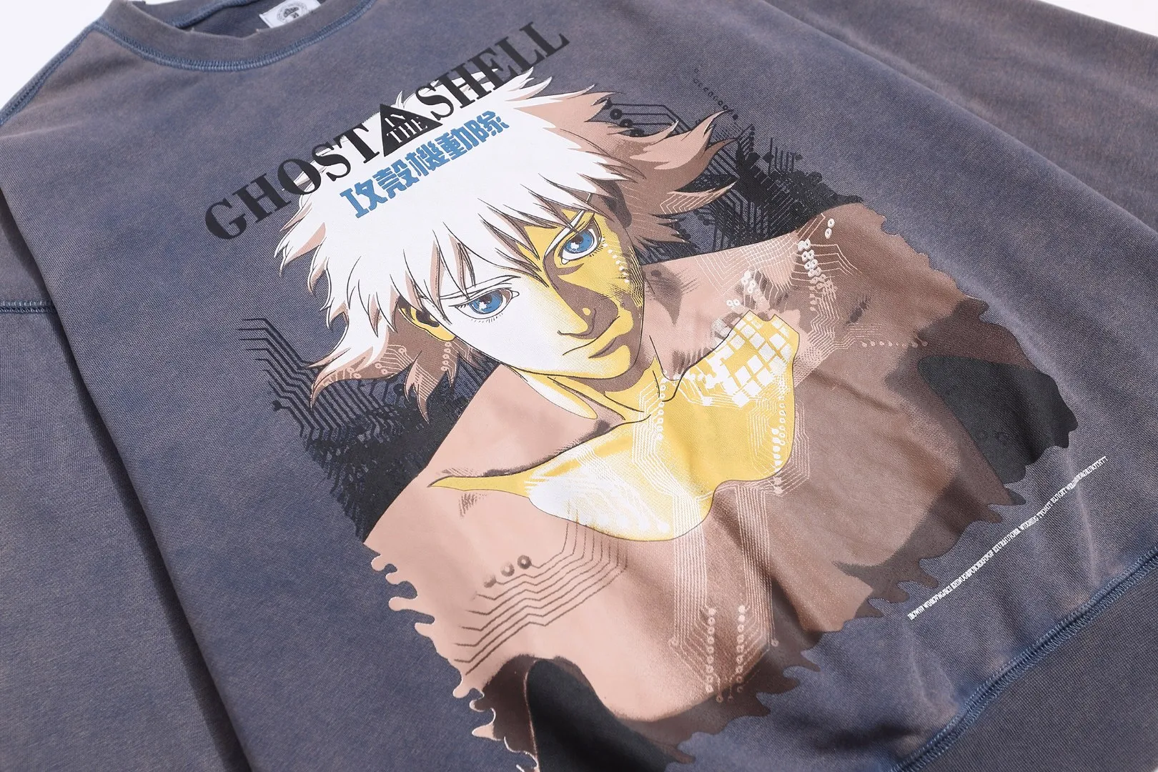Saint Michael GHOST IN THE SHELL Retro Washed Distressed Thin Round Neck Sweatshirt Fabric: 390g terry Style Number: SM618 Size: S-M-L-XL Color: Washed Blue Price: P198